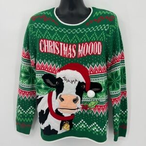 Holiday Time Christmas Mooood Cow 3D Bell Ugly Christmas SweaterSize M (CS1)